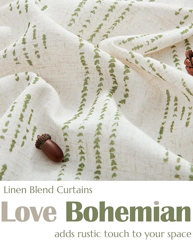 jinchan Boho Kitchen Curtains Linen Cafe Tier Curtains 45 Inch Bohemian - Image 3