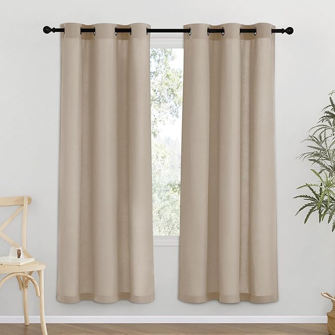 NICETOWN Taupe Thick Linen Curtains 72" Length, Grommet Privacy Window by NICETOWN