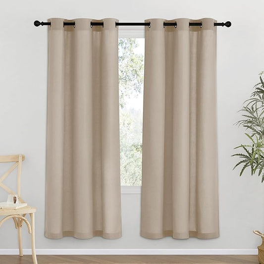 NICETOWN Taupe Thick Linen Curtains 72" Length, Grommet Privacy Window by NICETOWN