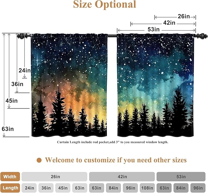 Renaiss 26 x 24 Inch Forest Starry Kitchen Curtains Light Filter Night Rustic - Image 6