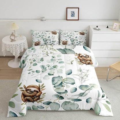 Erosebridal Girls Kawaii Animal King Size Comforter Set Cute Sloth Bedding Set - Image 2