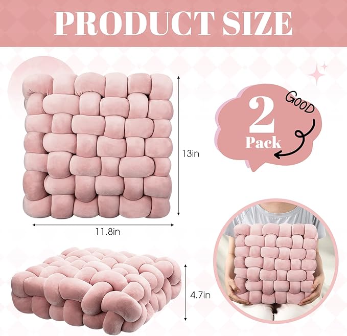 Wenqik 2 Pcs Knot Pillows Square Knotted Plush Throws Soft Accent Pillows - Image 3