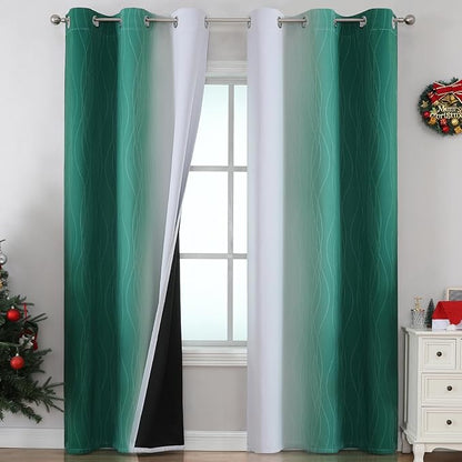 Estelar Textiler Green and Greyish White Blackout Curtains by ESTELARTEXTILER