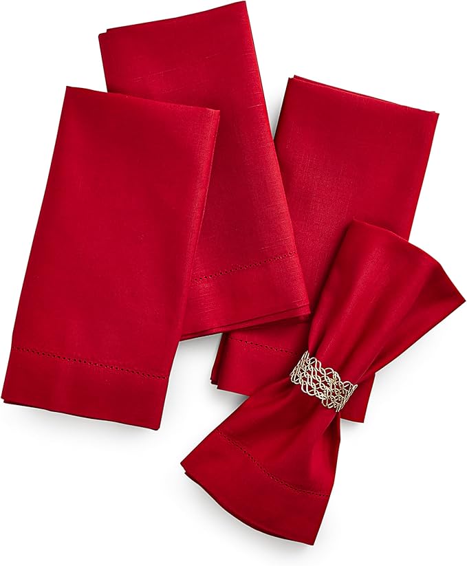 Home Ekaa Red Cotton Linen Dinner Napkins Set of 4 – Hemstitch Cloth Napkins by HomeEkaa