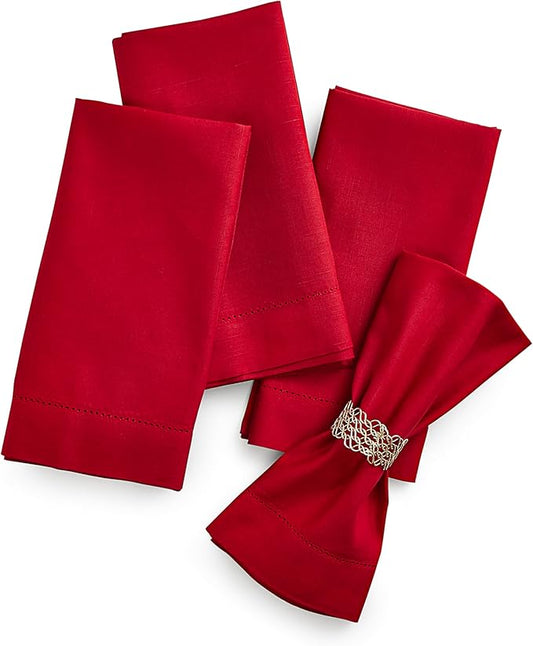 Home Ekaa Red Cotton Linen Dinner Napkins Set of 4 – Hemstitch Cloth Napkins by HomeEkaa