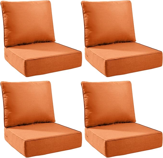 6" Thick Outdoor Cushions 24x24x6, 4-Set Deep Seat Patio Cushions by Pugire