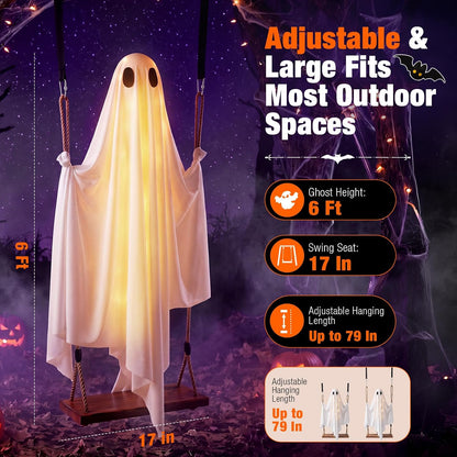 Eoubed Halloween Decorations Outdoor 6FT Large Hanging Swinging Ghost Decor