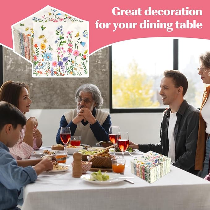200Pcs Floral Paper Napkin Disposable Bathroom Napkins Guest Spring Flower - Image 4