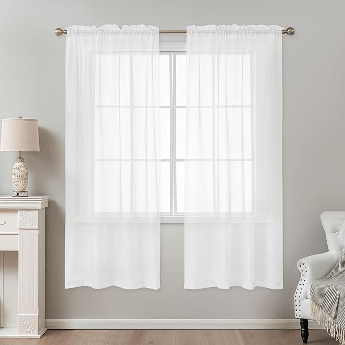 White Sheer Curtains 72 Inches Long, Privacy Semi Sheer Curtains - Image 2
