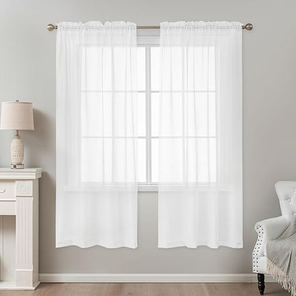 White Sheer Curtains 72 Inches Long, Privacy Semi Sheer Curtains - Image 2