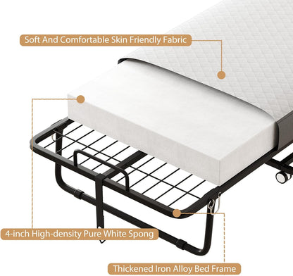 folding bed with mattress for adults, single size, package contents
