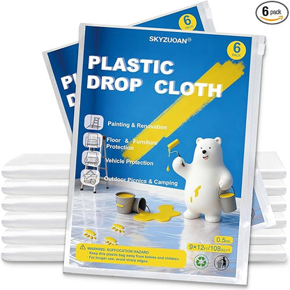 6 Pack Premium Plastic Drop Cloths by Unknown
