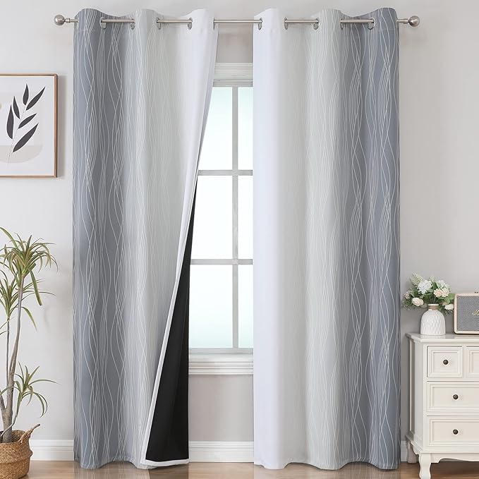 Estelar Textiler Full Room Darkening Greyish White and Grey Blackout Curtains by ESTELARTEXTILER