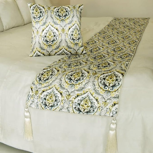 The HomeCentric King/Queen/Twin Grey & Yellow Designer Twin 53"x18" Bed Runner by TheHomeCentric