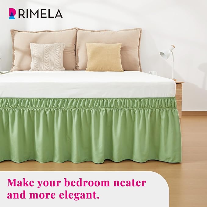 RIMELA Light Green Bed Skirt Queen Size 15 Inch Drop, Elastic Bed Skirting - Image 8