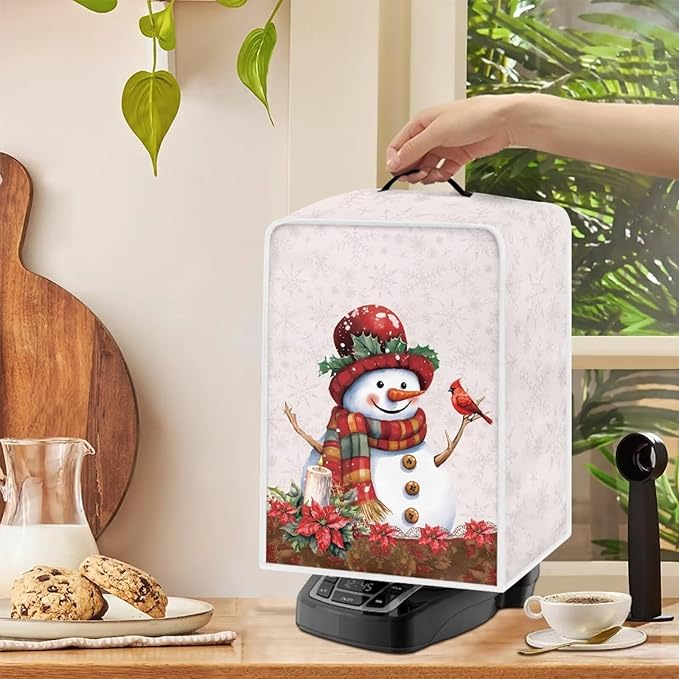Christmas Coffee Maker Cover, Cute Snowman Cardinal Coffee Dust Protector - Image 4