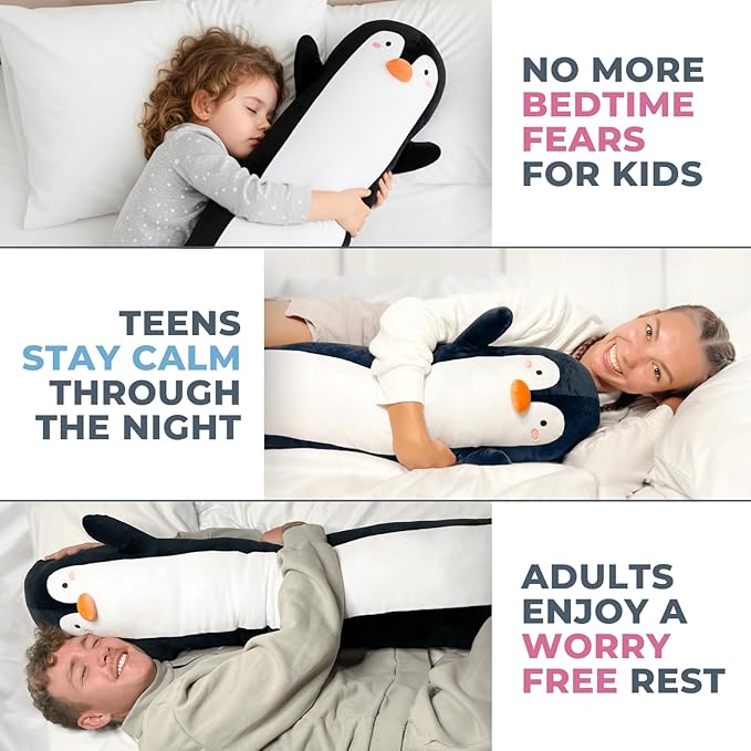 Penguin Plush Body Pillow for Kids | Long Stuffed Animal Cuddle Pillow | Soft - Image 4