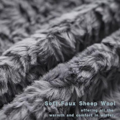 Neelvin Set of 2 Faux Fur Throw Pillow Covers 22x22 Inch Darkgrey Cozy Soft - Image 2