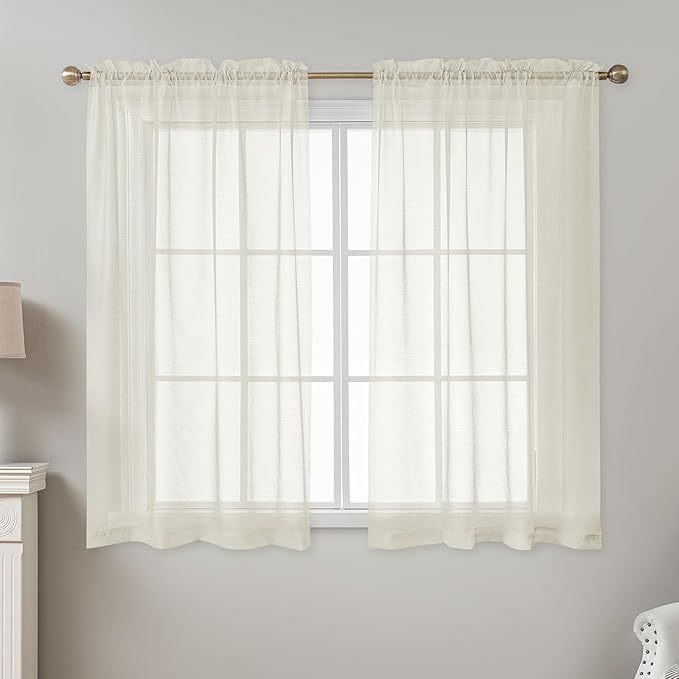 Ivory Sheer Curtains 54 Inch Length, Privacy Semi Sheer Curtains - Image 2