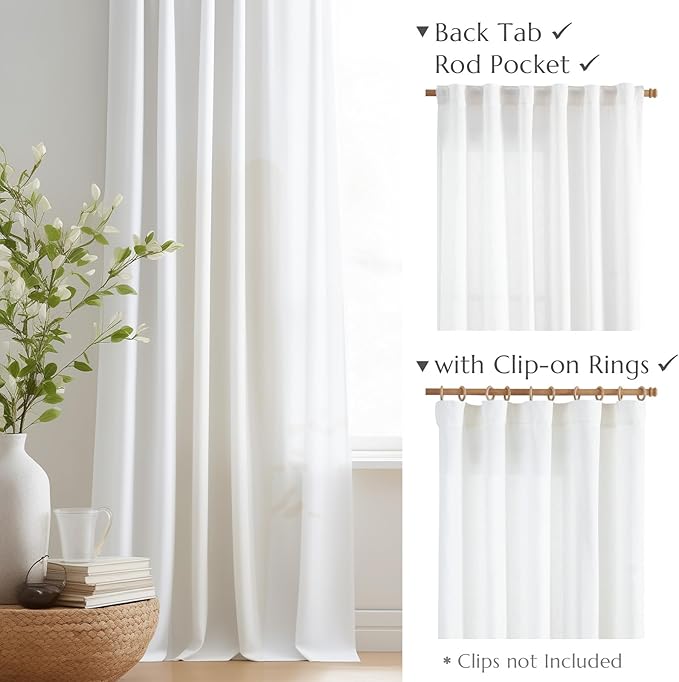 jinchan White Linen Curtains 84 Inchs Length Light Filtering Semi Sheer Curtains - Image 3