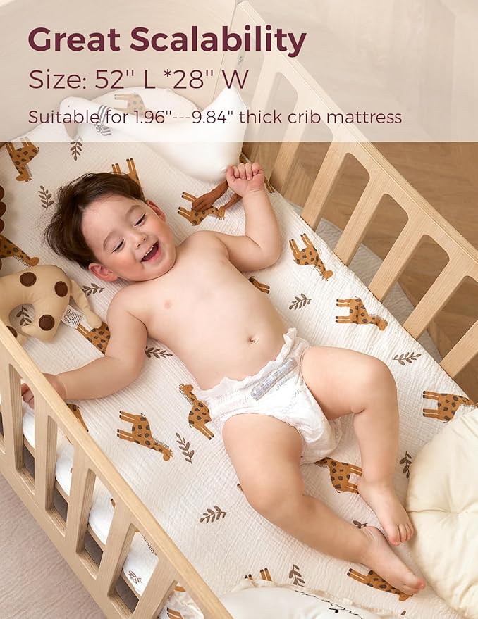 Momcozy Muslin Standard Fitted Crib Sheets, 2 Pack Soft Breathable Natural - Image 2