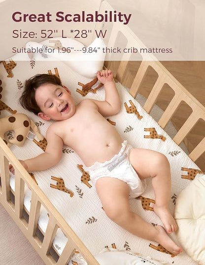 Momcozy Muslin Standard Fitted Crib Sheets, 2 Pack Soft Breathable Natural - Image 2
