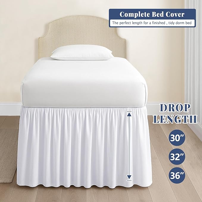 Dorm Bed Skirt Twin XL 30 Inch Drop, 100% Microfiber Extra Long College Dust - Image 2