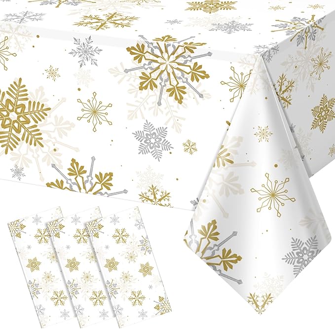 Jectivs 3Pcs Christmas Snowflake Party Tablecloths Decorations, Plastic White by JectivsPartyDecorations