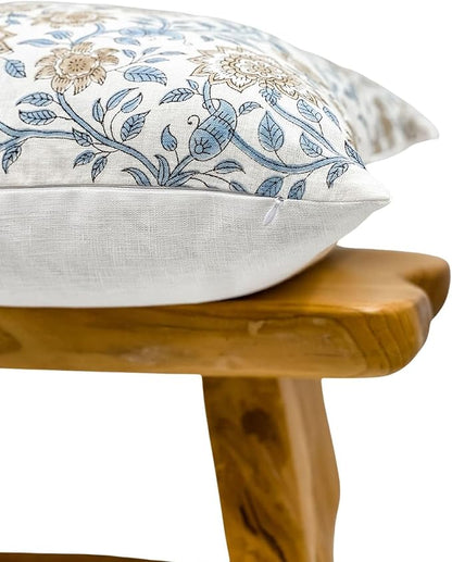 Designer Floral Print on Off White Linen Pillow Cover, Boho Décor Pillow - Image 4