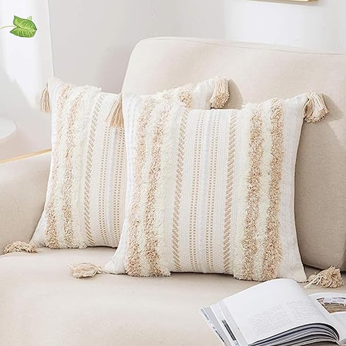 decorUhome Decorative Boho Throw Pillow Covers 20x20 Set of 2, Accent Neutral by decorUhome