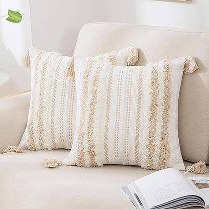 decorUhome Decorative Boho Throw Pillow Covers 20x20 Set of 2, Accent Neutral by decorUhome