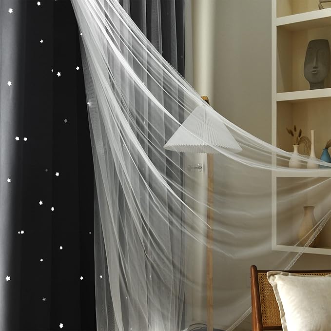 Kinryb Black Star Cutout Blackout 95 Inches Curtains Double Layer - Image 4
