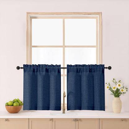 Gwine Navy Blue Kitchen Curtains 24 Inch Length 2 Panels, Light Filtering by Gwine