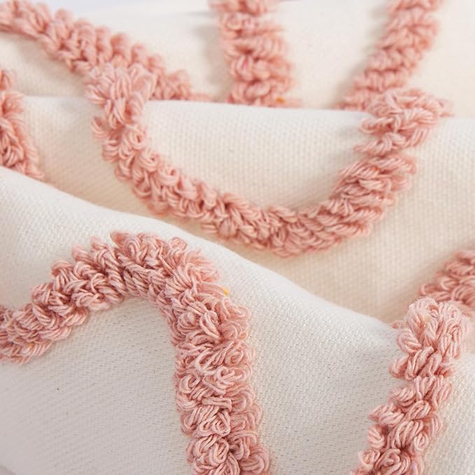 Pink Coquette Bow Throw Pillow Cover 12x 20, Boho Tufted Neutral Linen Pillow - Image 4