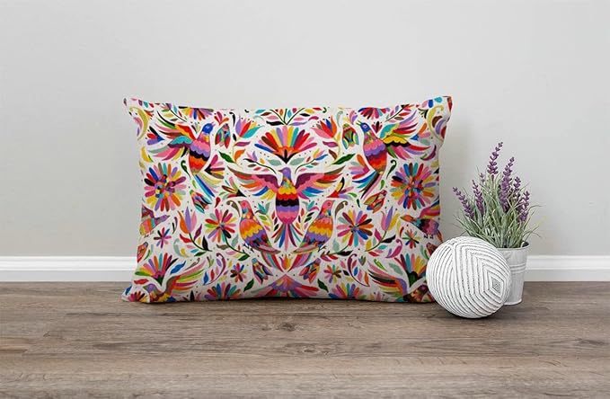 Solekla Mexican Design Colorful Pigeons Pheasant Cotton Linen Throw Lumbar - Image 4