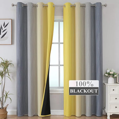 Estelar Textiler Yellow and Grey Blackout Curtains 108 Inches Long, Thermal - Image 2
