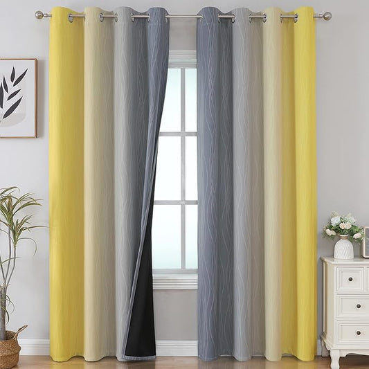 Estelar Textiler Yellow and Gray Blackout Curtains 96 Inches Long, Ombre by ESTELARTEXTILER