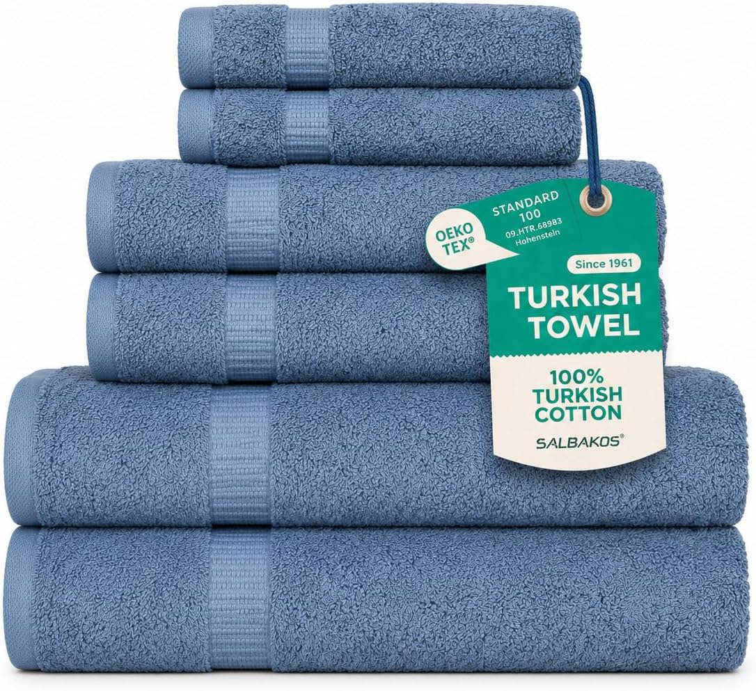 salbakos 100% turkish cotton bathroom towel set of shown in use