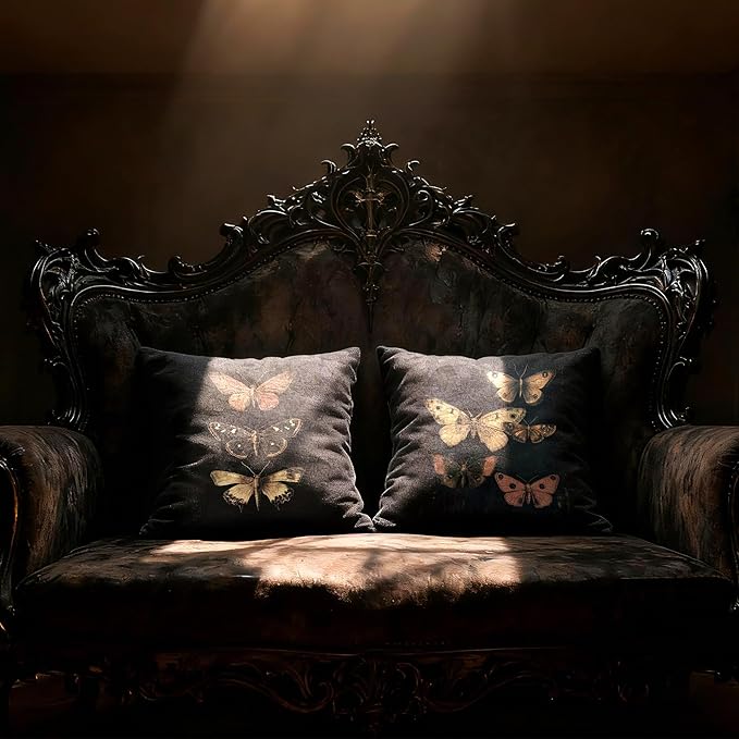 Vintage Victorian Gothic Butterfly Pillow Covers 18x18 Set of 2, Butterfly Room - Image 6