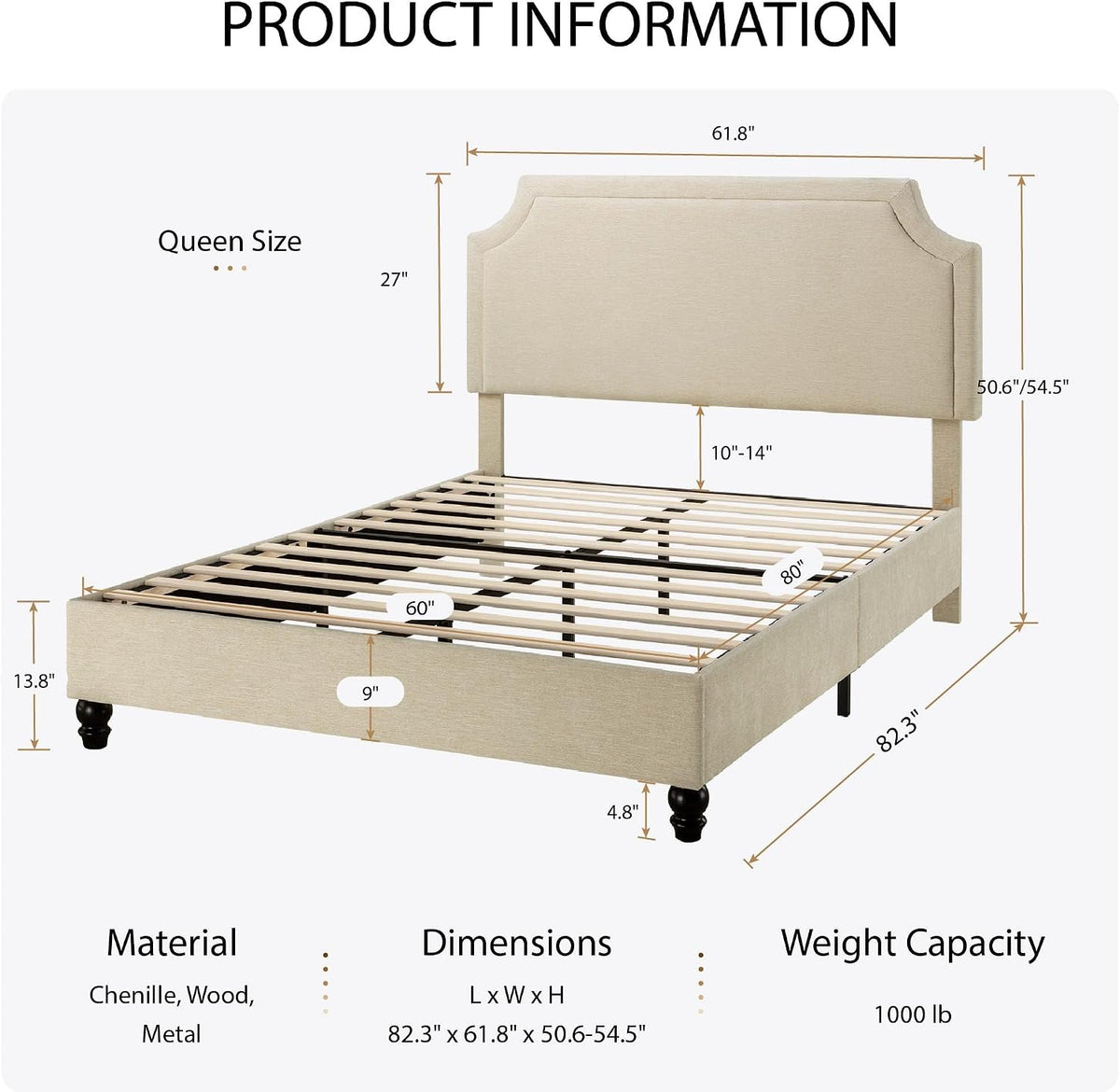 sha cerlin queen chenille upholstered platform bed frame shown in use