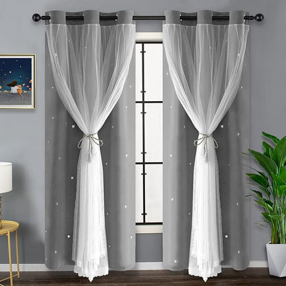 Kinryb Star Cut-Out Grey Blackout Curtains Heavy Duty Double Layer Blackout by Kinryb