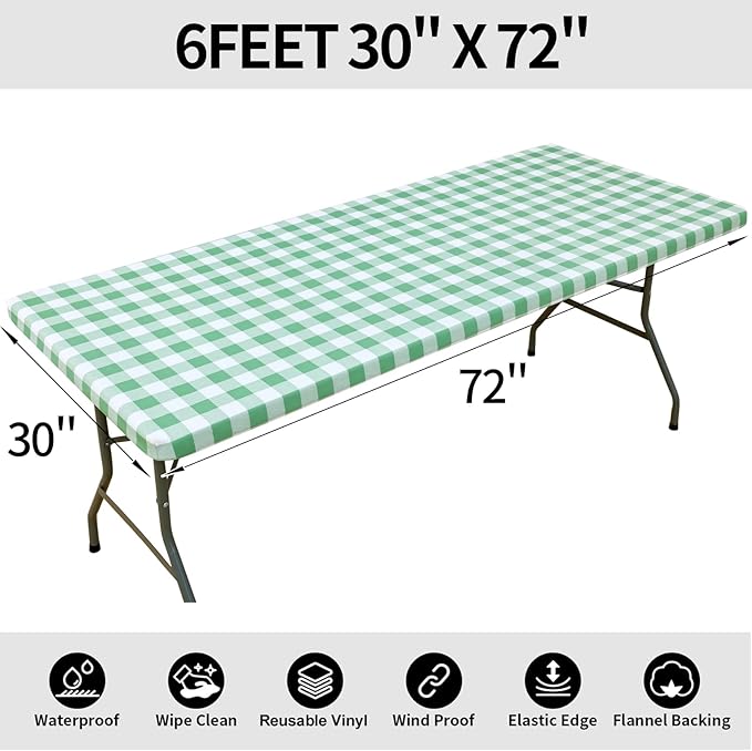 Smiry Rectangle Picnic Table Cloth, Elastic Waterproof Fitted Vinyl Tablecloths - Image 7