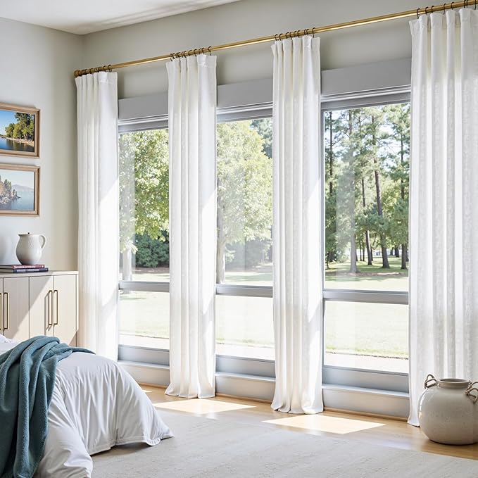 jinchan Semi Sheer Curtains 90 Inchs Long 2 Panel Set White Linen Curtains - Image 4