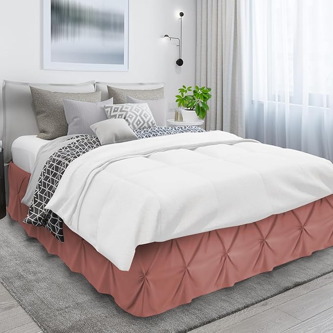 Nestl Pink Clay Bed Skirt King Size, Pinch Pleat King Bed Skirt, Hotel Quality - Image 3