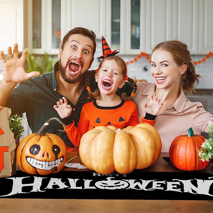 Happy Halloween Table Runner Black Spider Web Witch Pumpkin Kitchen Dining - Image 4