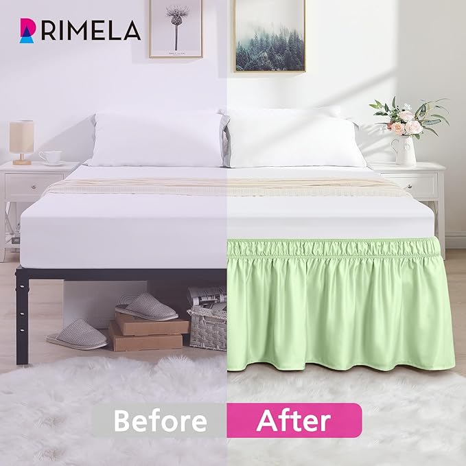 RIMELA Bed Skirt Queen Size Baby Green 15 Inch Drop, Wrap Around Elastic - Image 3