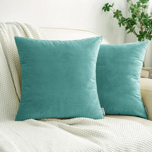 HWY 50 Teal Blue Velvet Throw Pillow Covers 22x22 Inch by HWY50