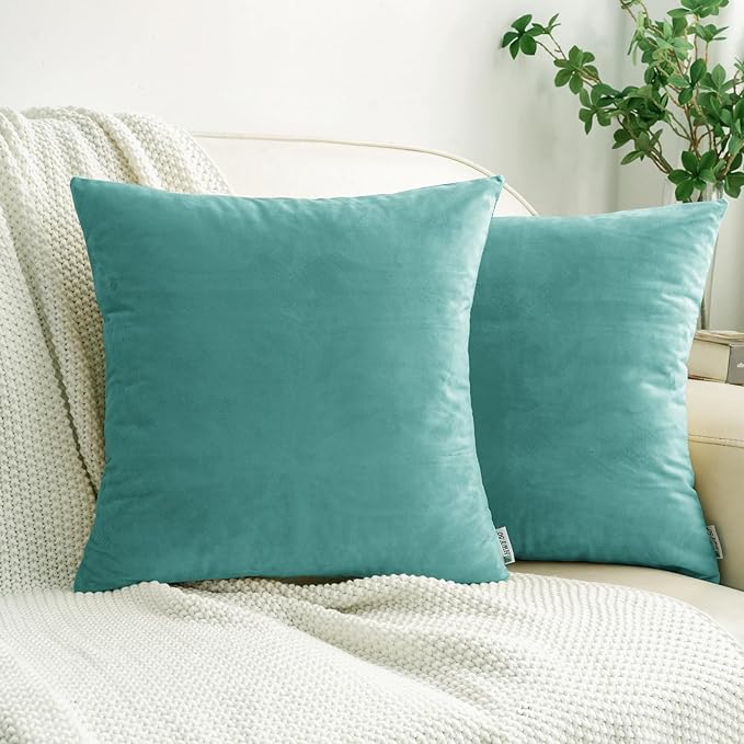 HWY 50 Teal Blue Velvet Throw Pillow Covers 18x18 Inch by HWY50