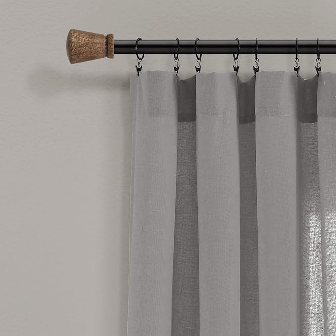 Lush Decor Linen Button Window Curtain Panel, Dark Gray & Off-White, Country - Image 3