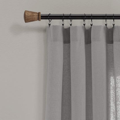 Lush Decor Linen Button Window Curtain Panel, Dark Gray & Off-White, Country - Image 3